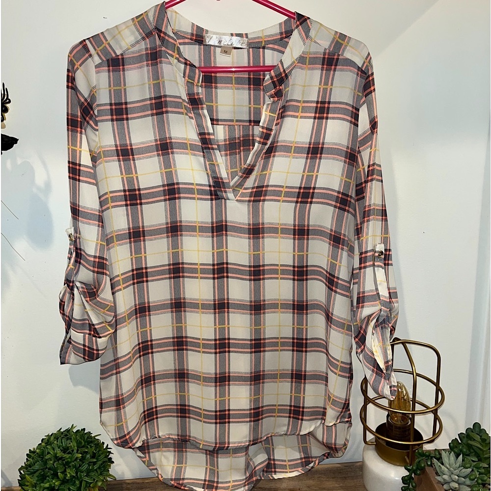 Womens Penelope Sheer Tunic Style Top - Size Medium - Multicolor Plaid